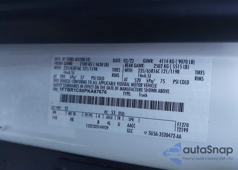 2023 Ford Transit-250 из США, поврежденный, VIN 1FTBR1C80PKA87676